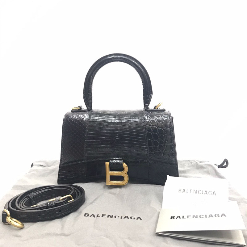 BALENCIAGA Hourglass XS embossed exotic calf black GHW