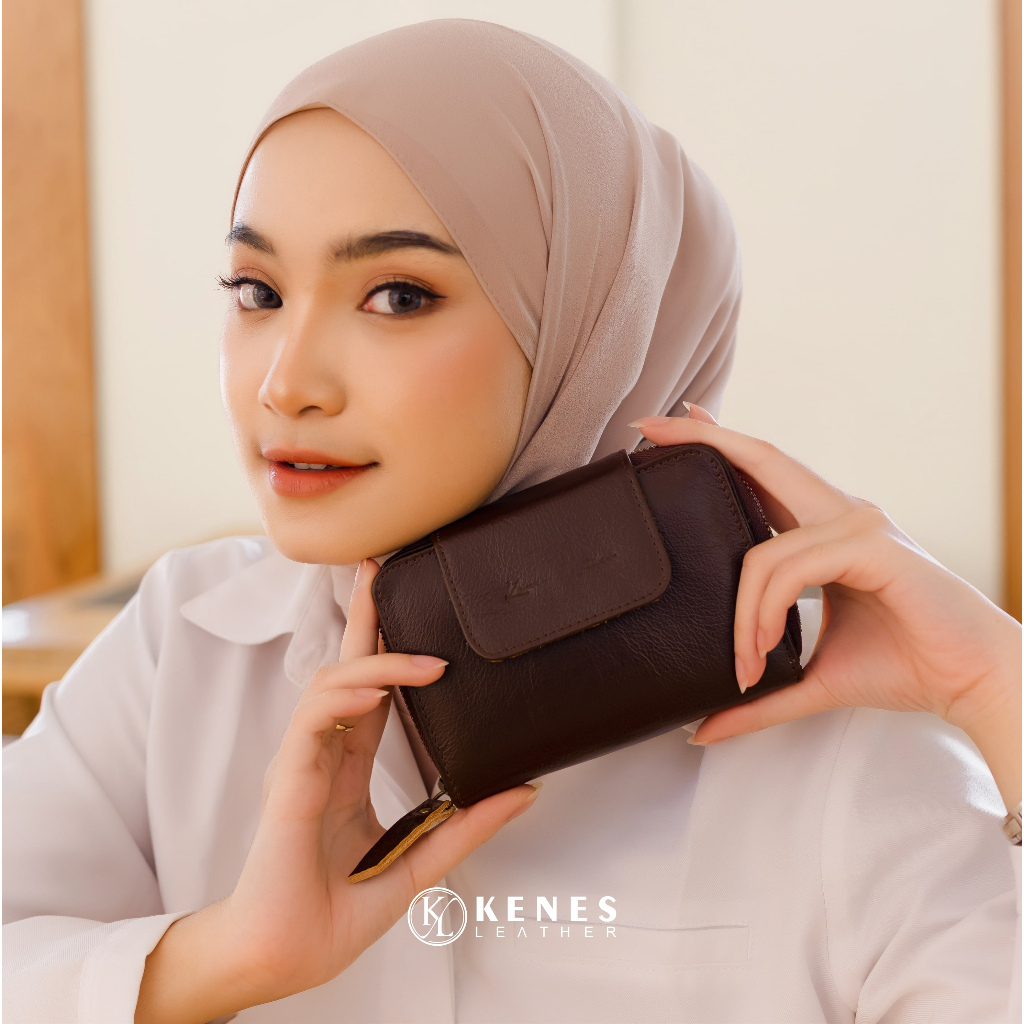 Kenes Leather Dompet Kartu Wanita Kulit Asli MINI MOM Polos - Free Gravir Nama