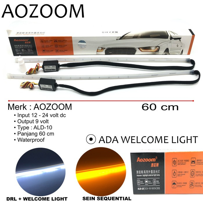 DRL AOZOOM LED FLEKSIBEL 60 CM PUTIH KUNING ALD 10