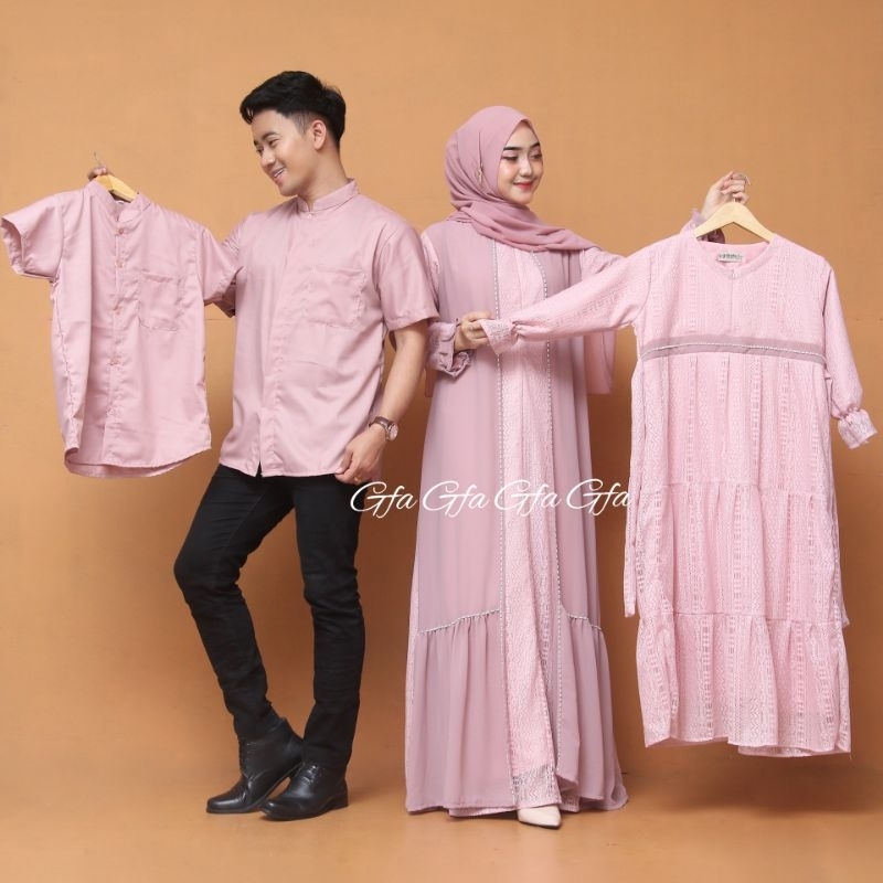 COUPLE KELUARGA GAMIS IBU ANAK CEWEK KEMEJA KOKO DEWASA & ANAK SARIMBIT GAMIS BROKAT CERUTY BUSUI JU