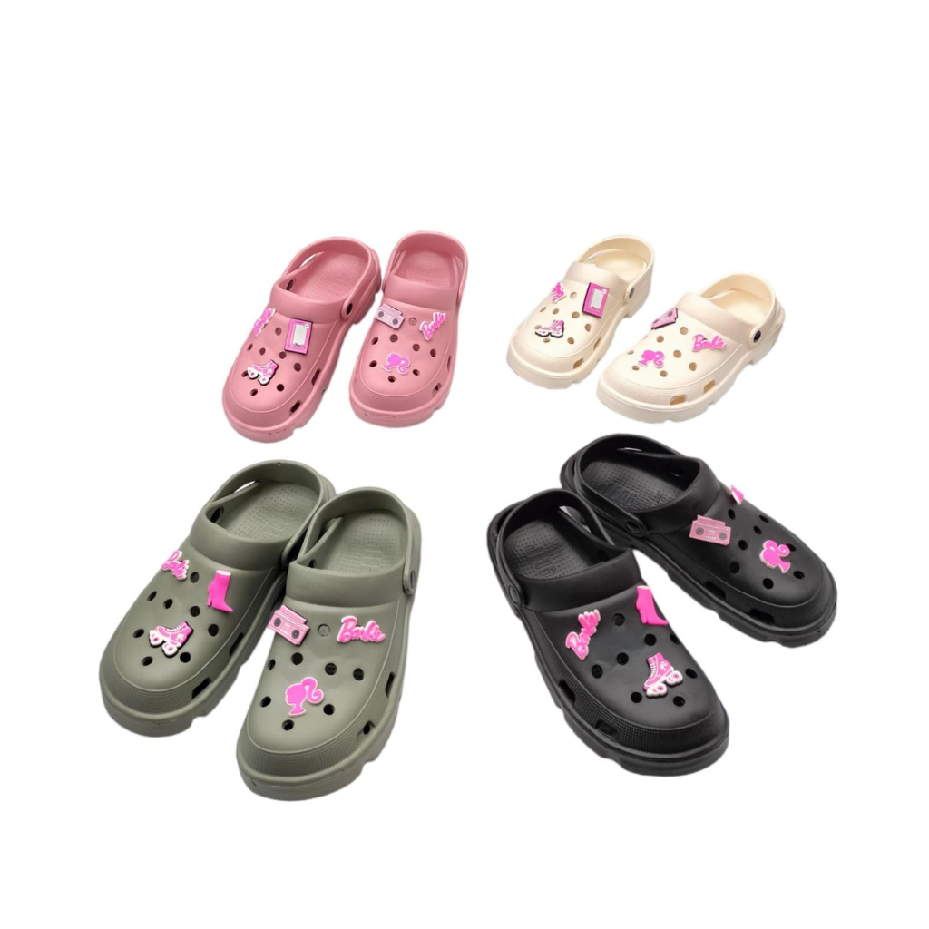 Sandal Baim Barbie Wanita Dewasa Sepatu Sandal Kodok Motif Barbie Terbaru Sandal Crocs Barbie SIze 37-40