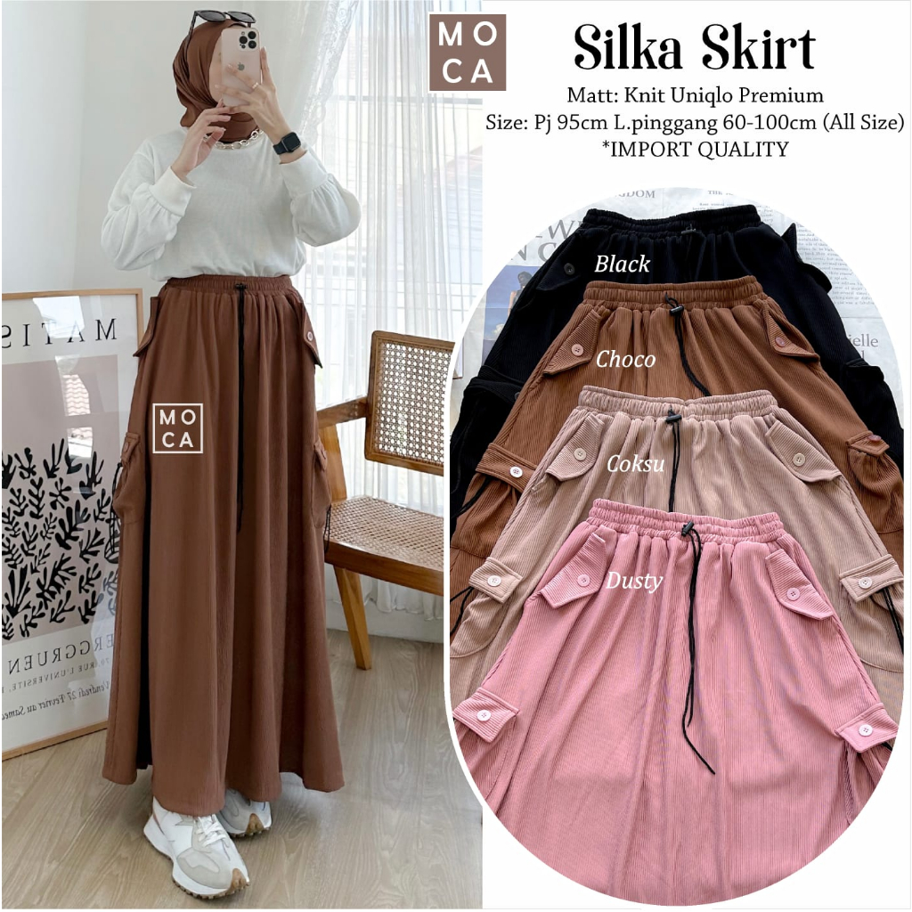 Moca Berlabel Silka Siora Elody Skirt Polos Knit Uniqlo Premium Celana Rok Panjang Pakaian Muslim Wa