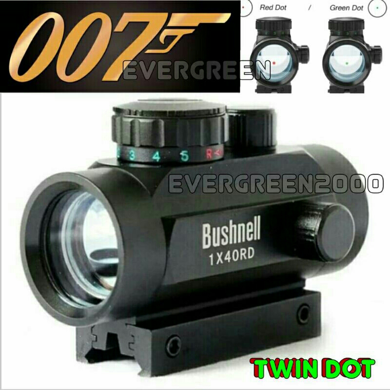 LASER SCOPE TWIN DOT (GREEN+RED DOT) BUSHNELL 1X40RD (SCOP 2IN1 ORIGINAL TELESCOPE) : 5X KONTRAS DAN
