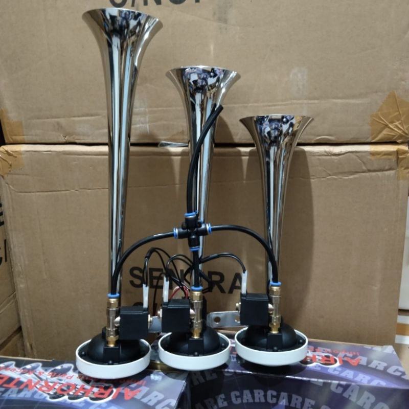Desyallshop Klakson Telolet 3 Corong 3 Suara Klakson Angin Mobil Truck/Bus 12Volt 24Volt Telolet