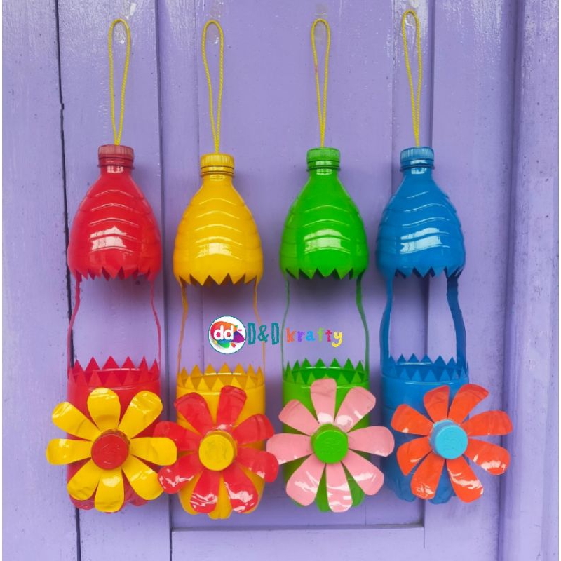 prakarya kerajinan daur ulang botol bekas 1,5lt (pot gantung)