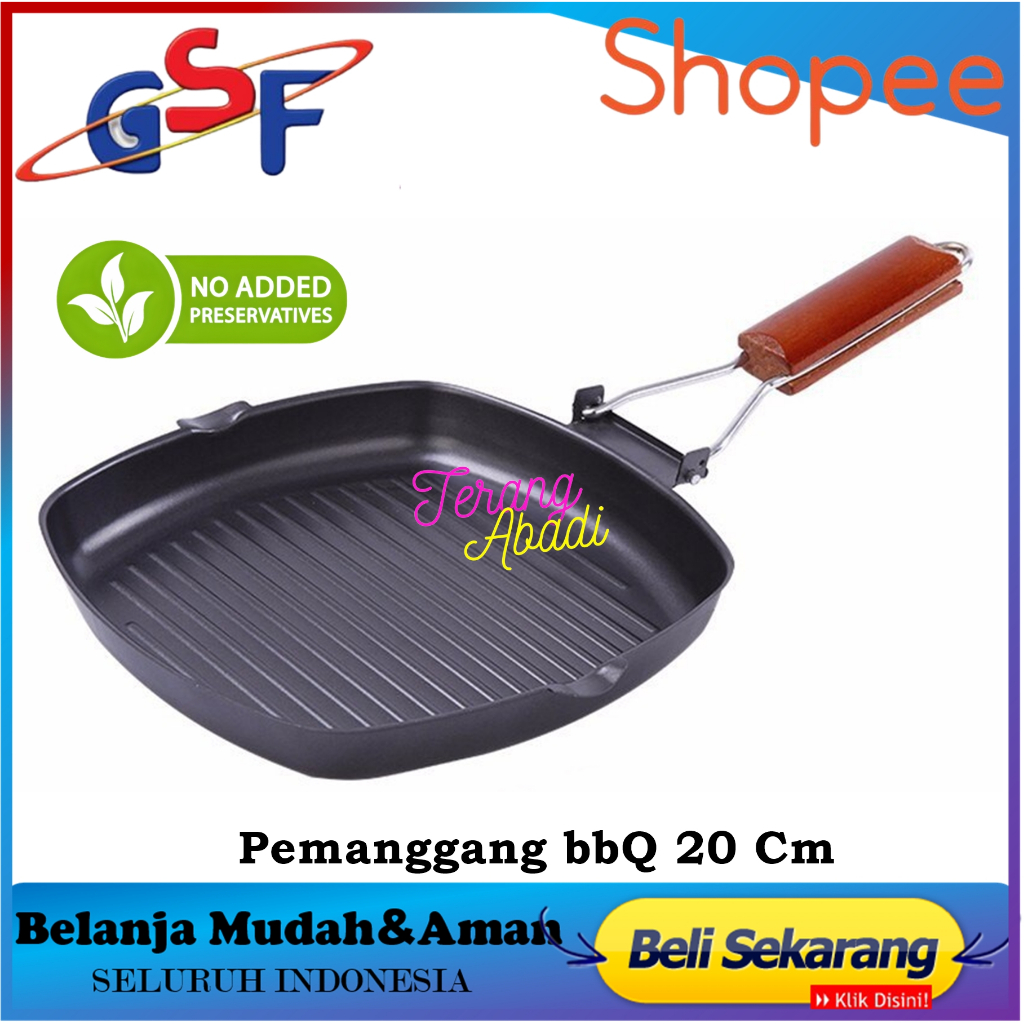 Square Grill Pan 20 cm Teflon Wajan BBQ Bakaran Sate - teflon panggang - square grill pan - teflon b