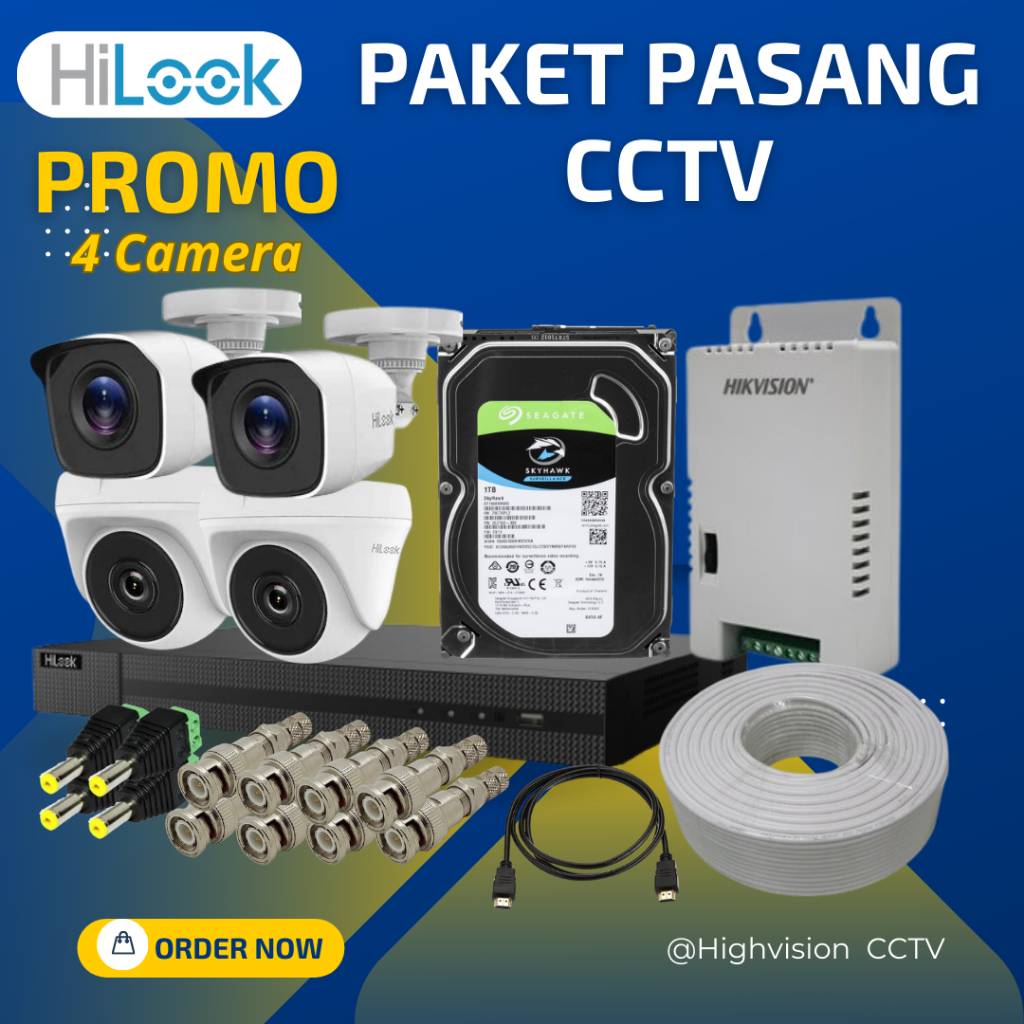 PAKET SIAP PASANG CAMERA CCTV 4 KAMERA HILOOK