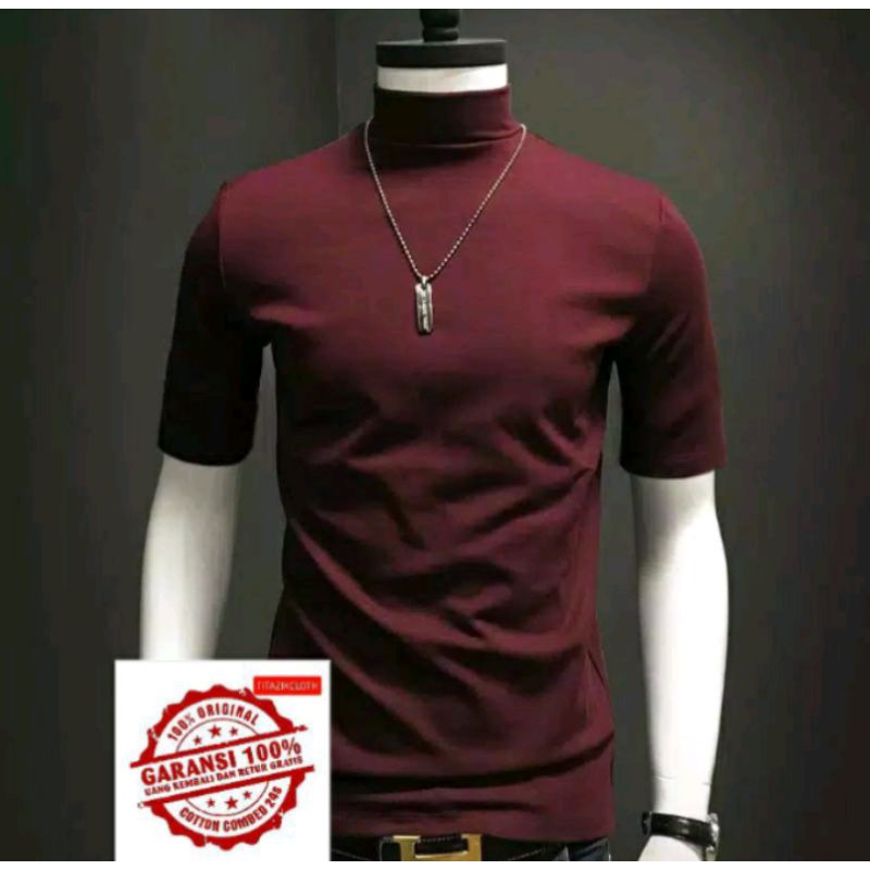 Turtlneck Pria MAROON - Baju Leher Tinggi Turtle Neck Korean Lengan Panjang Dan Lengan Pendek