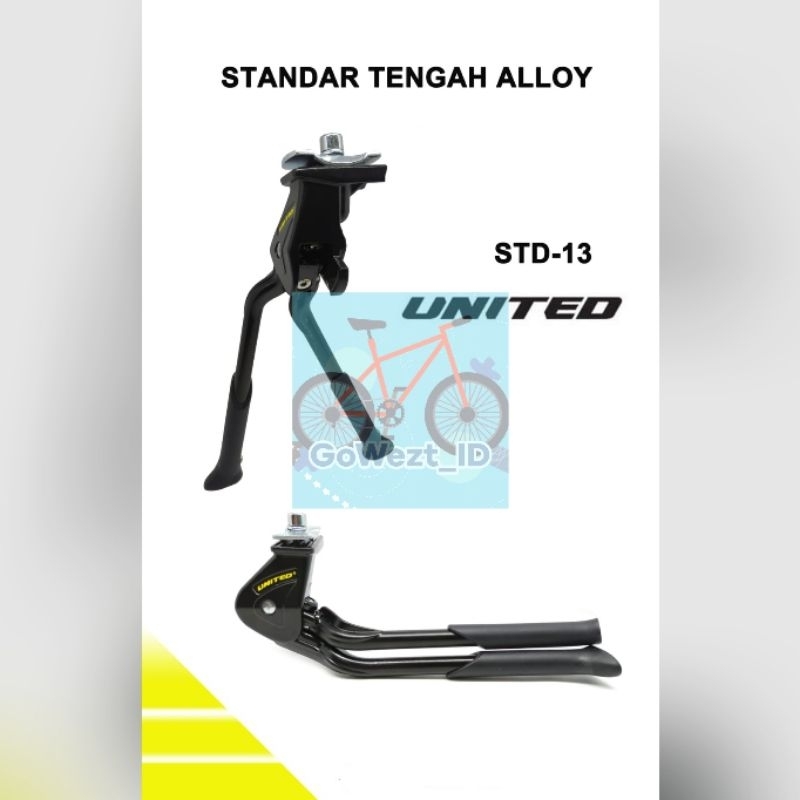 STANDAR TENGAH SEPEDA DOUBLE KICKSTAND ALLOY UNITED STD-13 MASSLOAD 2 IN 1 LIPAT MTB GUNUNG HIGH