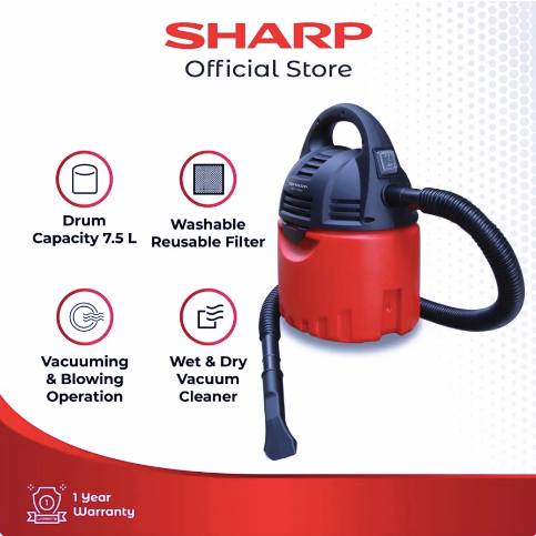 SHARP EC-CW60 Vacuum Cleaner Wet & Dry (Basah dan Kering) 7.5 L 600 Watt