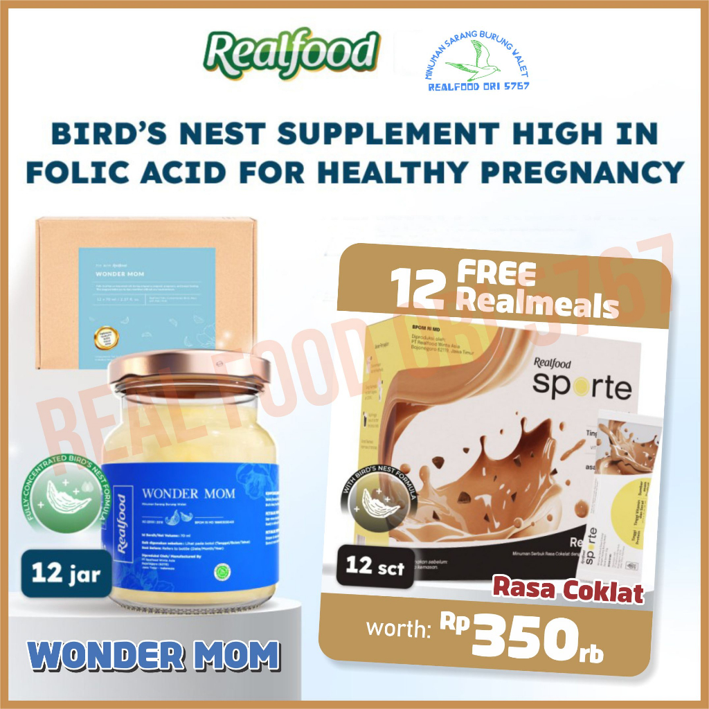 

Realfood Wonder Mom 12 Jar Free Hadiah Bird Nest Vitamin Ibu Hamil | Sarang Burung Walet | Asam Folat BIRDNEST ORI