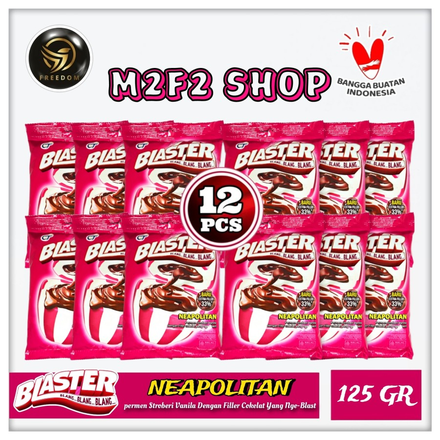 

Blaster Blang Blang Permen Neapolitan Stroberi Vanila | Bag - 125 gr (Kemasan 12 Pack)