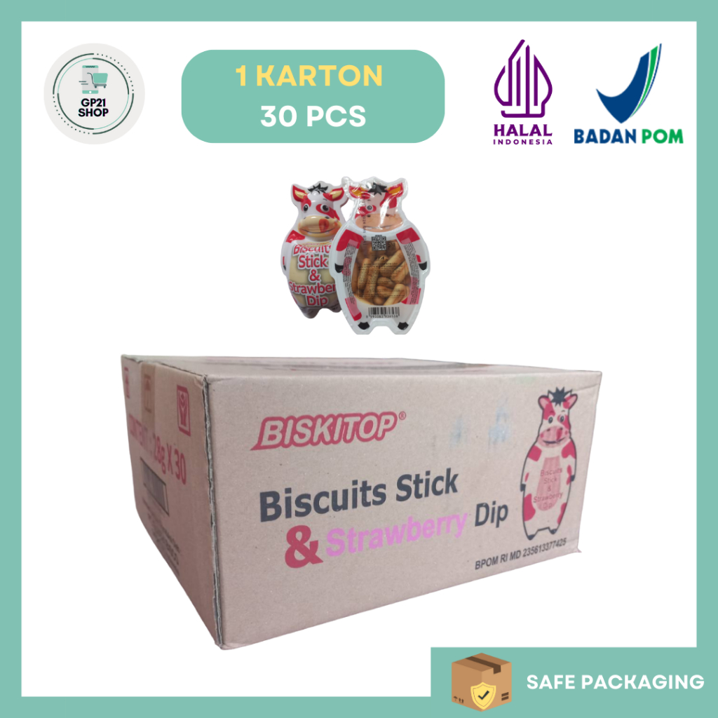 

Biskitop Sapi Biscuits Stick and Dip Strawberry 1 Karton / 1 Dus (Isi 30 pcs) - Biskuit Stik Colek Grosir Kartonan Snack Cemilan Murah Enak