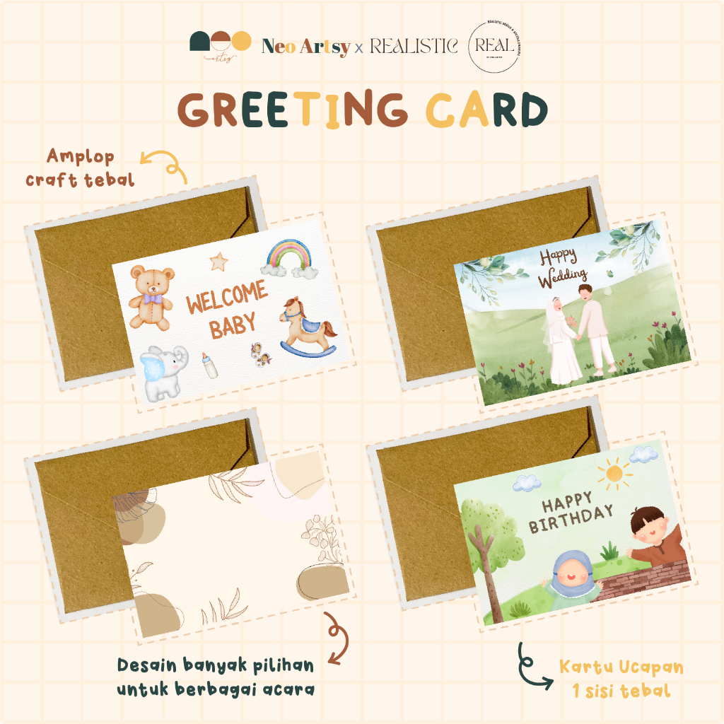 Greeting Card / Kartu Ucapan + Amplop Vintage / Amplop Kraft / Kartu Ucapan Ulang Tahun / Greeting C