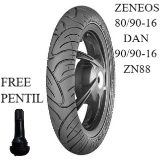 Paket  Ban zeneos tubeless 80/90-16 dan 90/90-16 zn88 zn 88 FREE PENTIL (2 BAN)