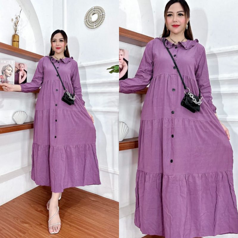 GAMIS SUSUN POLOS RAYON PREMIUM MODEL KANCING DEPAN BUSUI LD 110