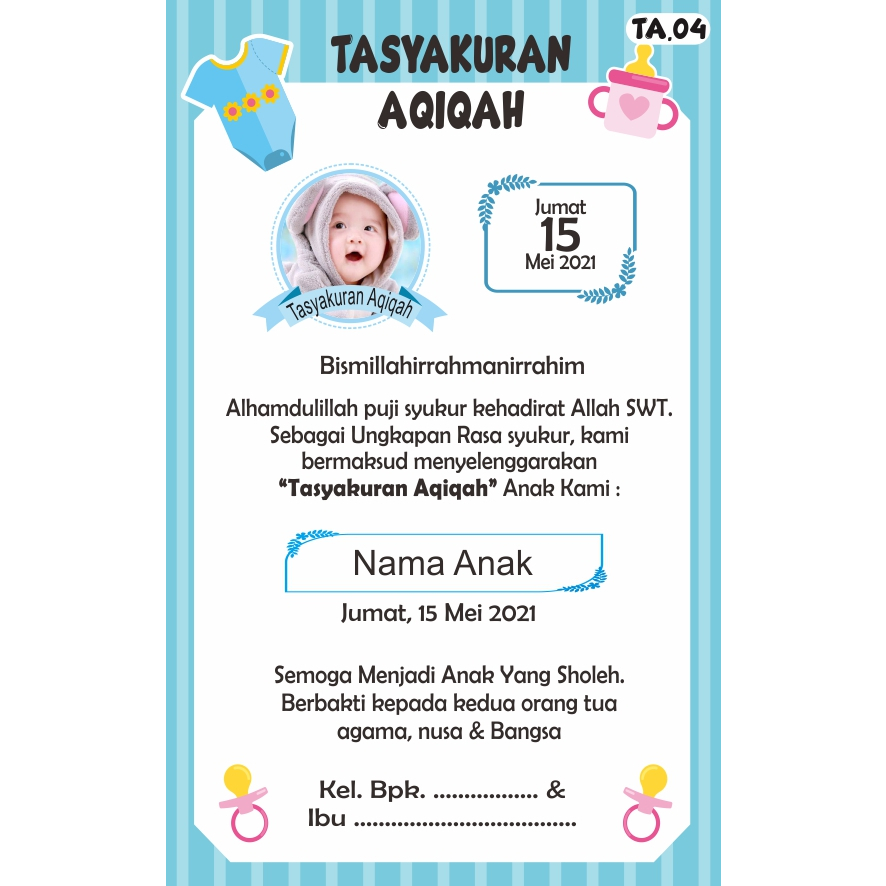 

Ucapan Tasyakuran Aqiqah / Tedak Siten/ Ulang tahun - Bahan Stiker Cromo - uk.15X10Cm