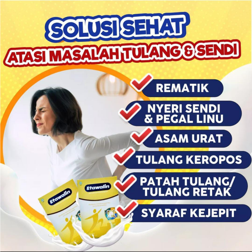 

ETAWALIN Susu Kesehatan Tulang dan Sendi @200gram SUSU ETAWALIN - Paket Sembuh Susu Sendi Atasi Radang Sendi Nyeri Tulang Cegah Osteoporosis Osteoartritis Pengeroposan