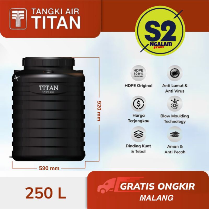 Tandon Air Toren Air Tangki Air Titan 250 Liter