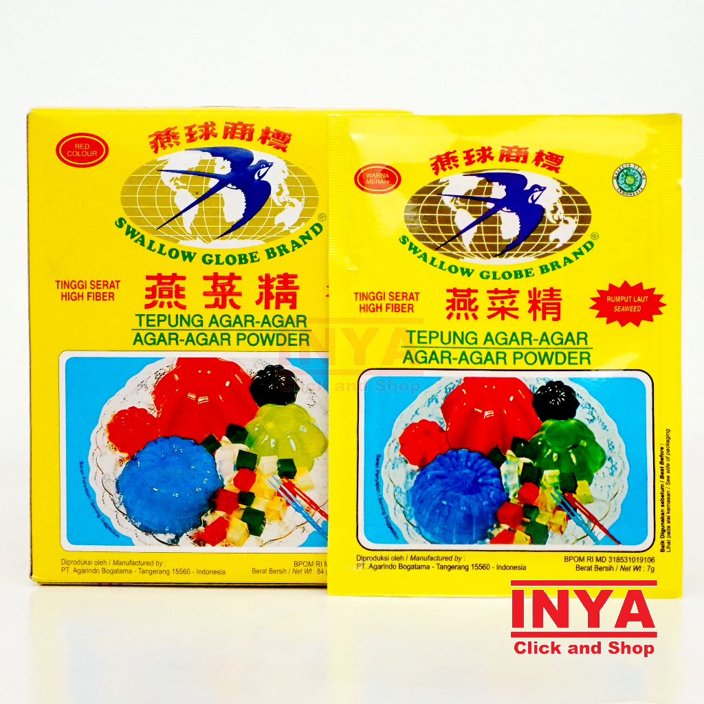 

Swallow Globe Brand Tepung Agar-Agar Rumput Laut Red Colour 7gr Sachet - Seaweed Powder