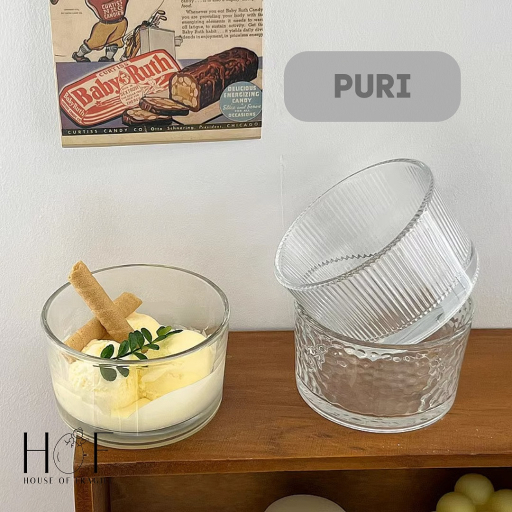 [HOF] PURI Mangkuk Dessert Kaca | Mangkok Es Krim Puding Aesthetic Piring Kue Kecil Bening Estetik