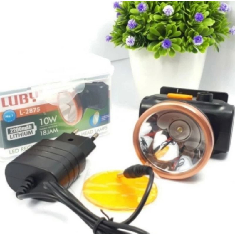 Senter Kepala Headlamp LED 10 watt LUBY 2875 Cahaya kuning/putih