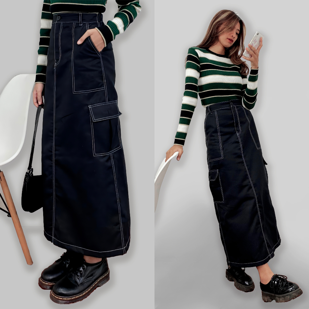 Mazie Cargo Skirt / Rok Panjang Highwaist/ Aleacarista