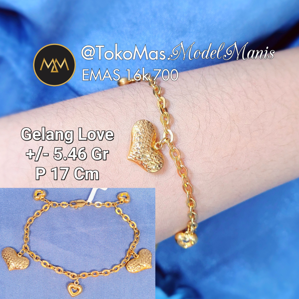 Gelang Nori Love Emas Kuning 700 kadar 16k
