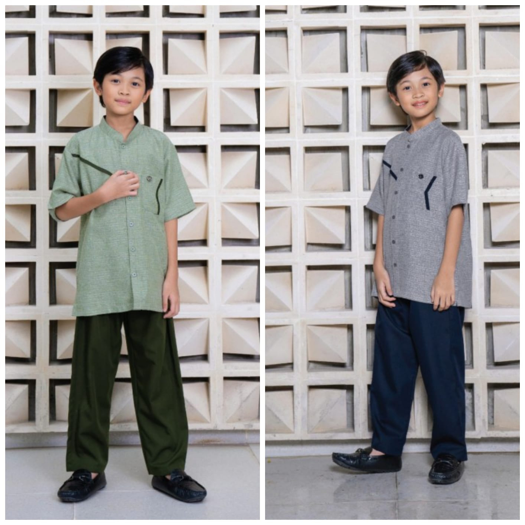 KOKO KEMEJA ANAK LAKI LAKI LENGAN PENDEK BASMA BY NIBRAS FASHION BAHAN MERALDA RAYON MIX COTTON TWIL