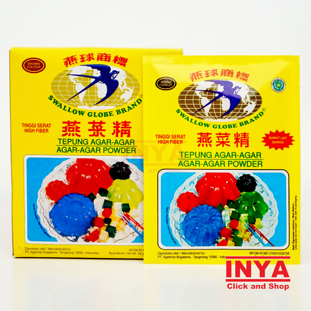 

Swallow Globe Brand Tepung Agar-Agar Rumput Laut Brown Colour 12x7gr Box - Seaweed Powder
