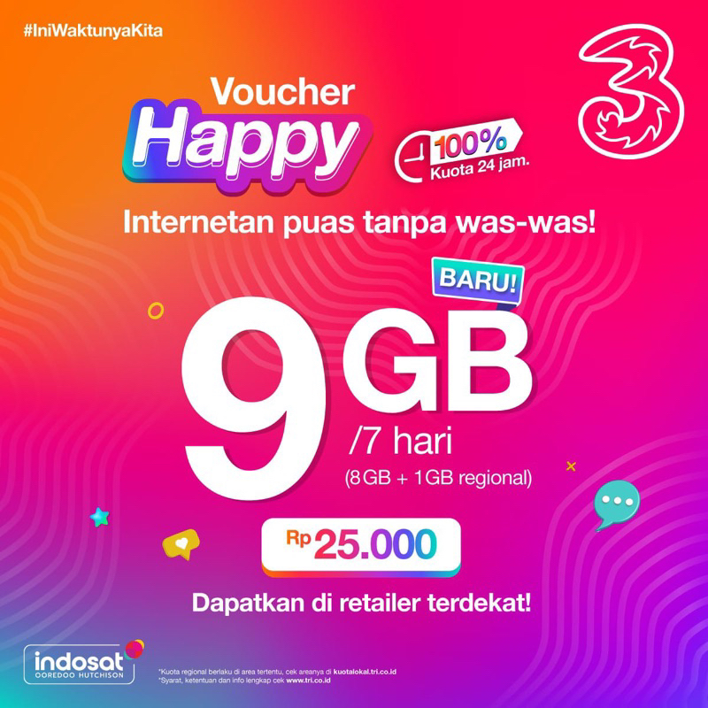VOUCHER TRI HAPPY 15GB 7 HARI