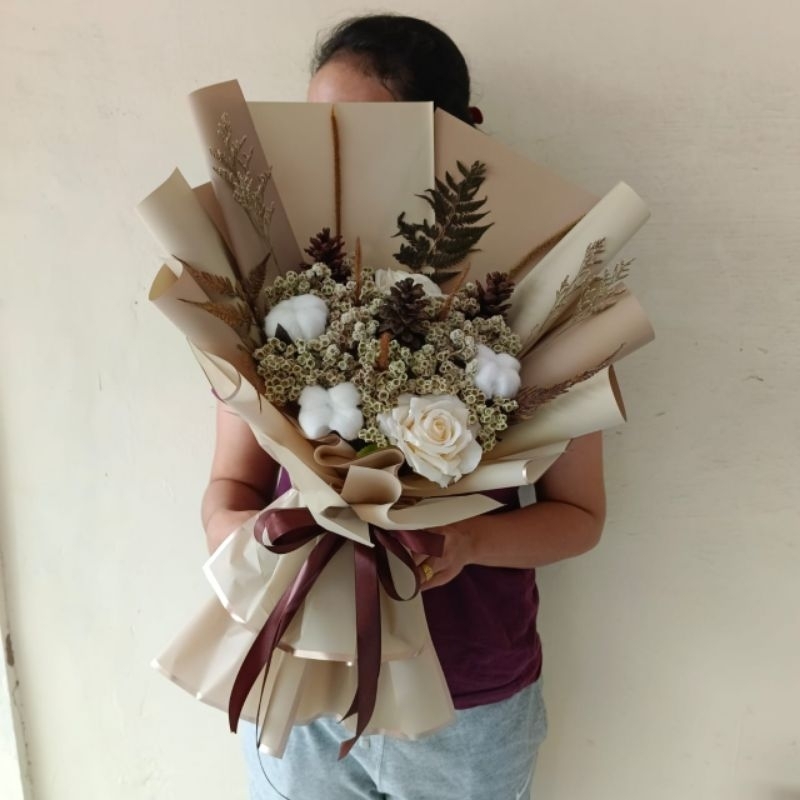 Buket Bunga kering ( coklat ) / Buket Bunga Edelweis kering