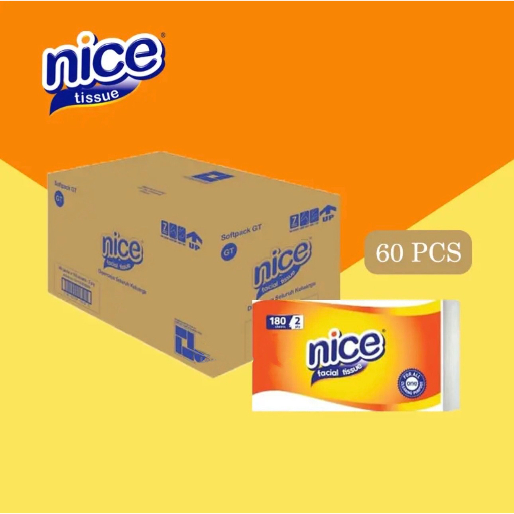 ( 1 DUS - 60 PACK ) Nice Facial Tissue 180 Sheet - 1 Dus [60 Pack] tisu/ NICE 360 HELAI