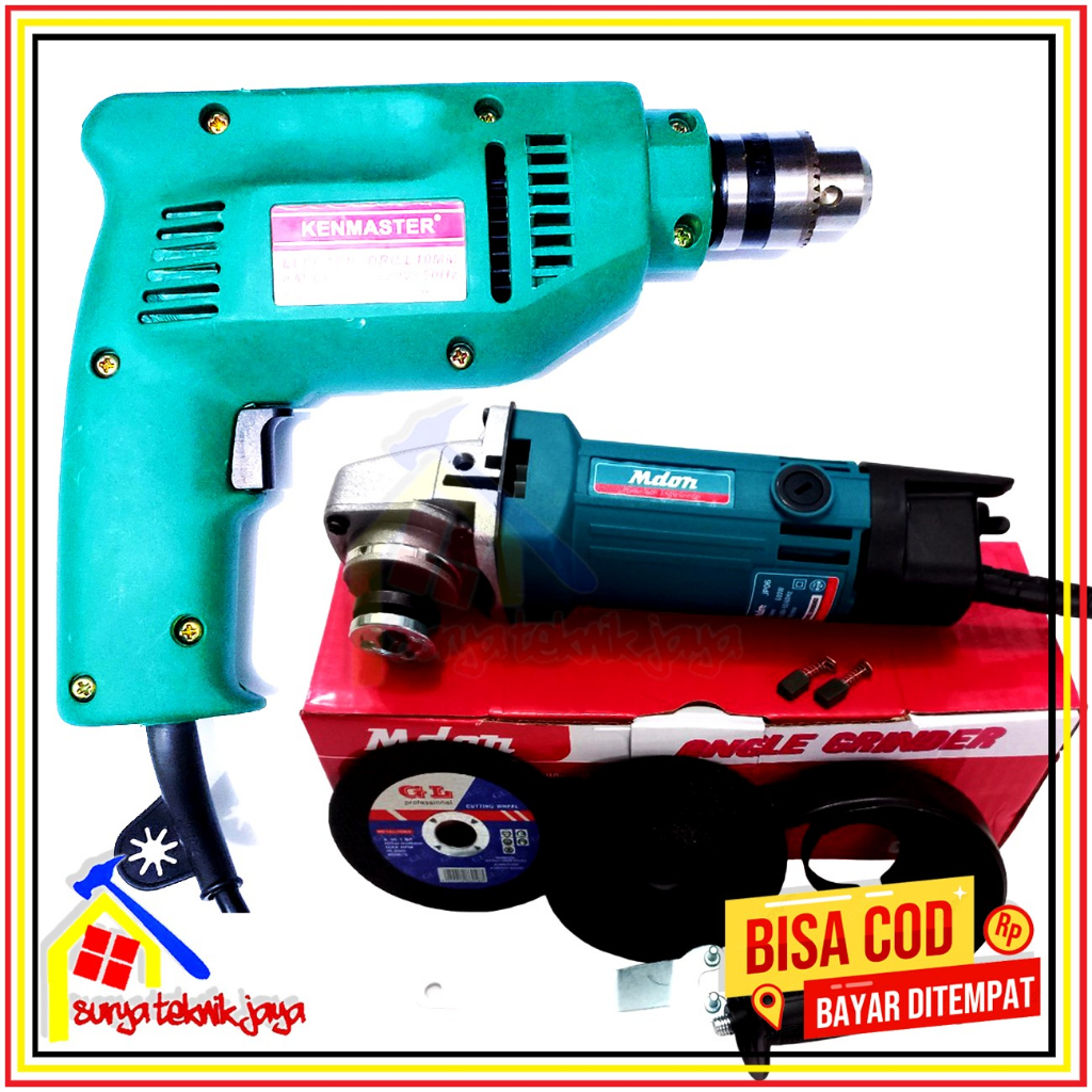 [cuci gudang] Paket 2in1 Power Tools 300rb an Mesin Bor 10mm Kenmaster + Mdon Gerinda Listrik 4"