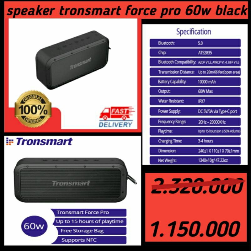 speaker tronsmart force pro 60w black