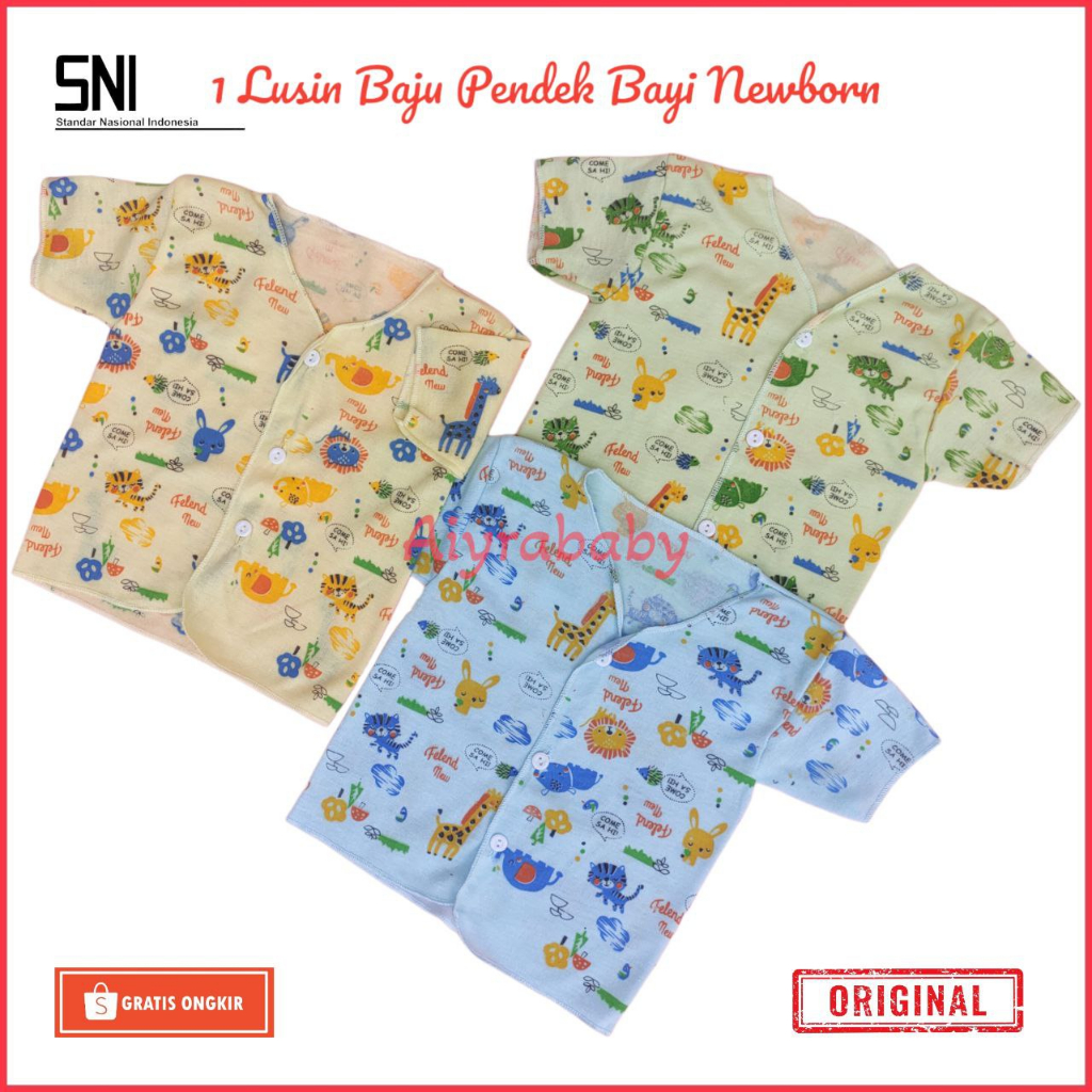 12 Pcs Baju Bayi Newborn Lusinan Lengan Pendek Laki Perempuan SNI