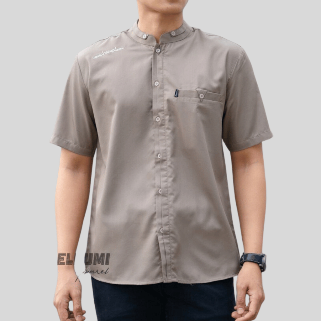 Baju Koko Pria Lengan Pendek Polos Kombinsdi Bordir Elrumi