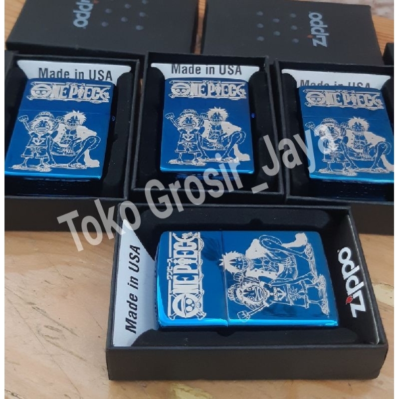 Zippo Custom Korek Api Lighter Blue Ice Ukir Monkey D Luffy One Piece