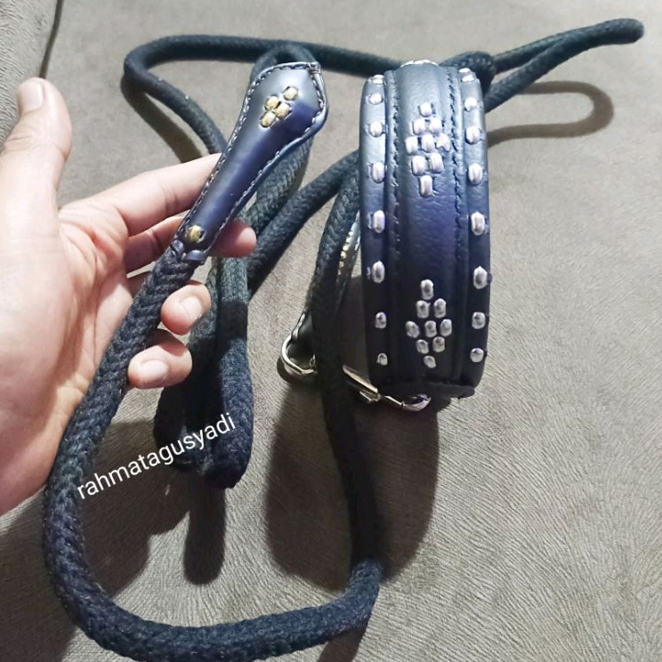 Kalung anjing dan tali tuntun anjing berburu asli kulit uk. 40-45 cm bayar ditempat