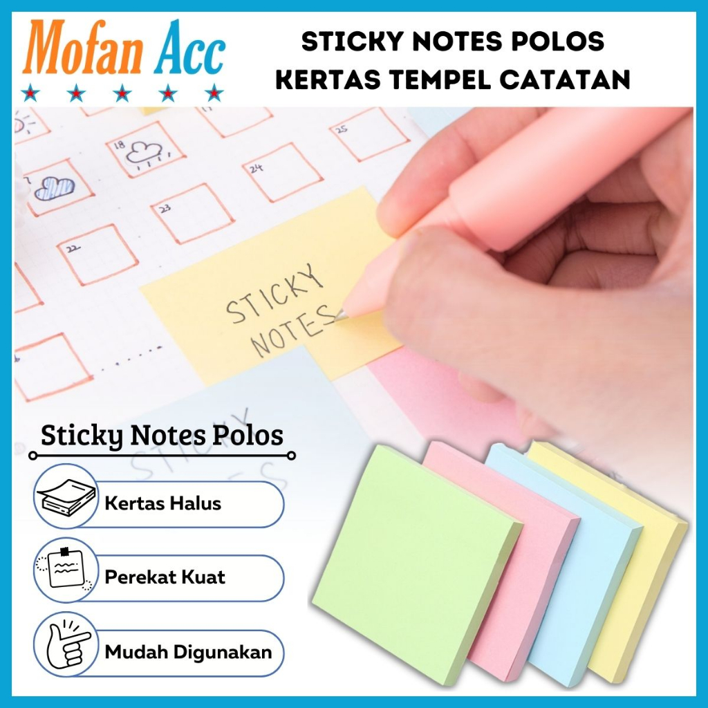 

Sticky Notes Polos 76x76MM 100lembar Kertas Catatan Kecil Mini Note Stick Paper Pembatas Halaman Pengingat Tugas Pekerjaan Job Reminder Memo Pesan Tempel Komputer Meja Kerja Telepon Halaman Buku Warna Macaron Pastel Soft Colour