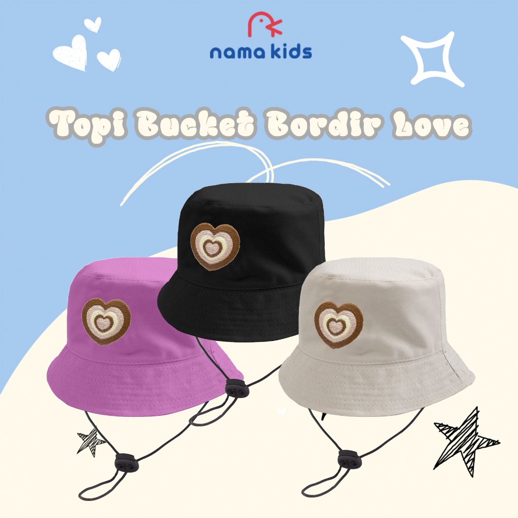 TOPI BUCKET ANAK COUPLE BUCKET DEWASA TALI LUCU BORDIR LOVE BUCKET TOPI RIMBA ANAK LUCU MURAH TALI