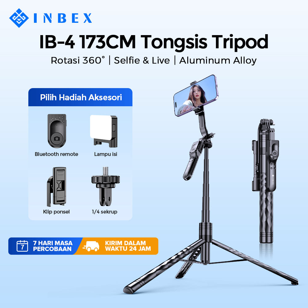 [k] INBEX IB-4 Tongsis Tripod Bluetooth Remote With Video Light Selfie Stick Tripod Gimbal Stabilize