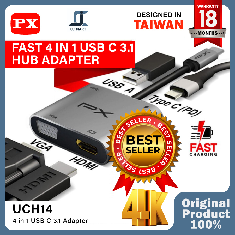 ype C 3.1 to HDMI VGA USB Hub Converter Adaptor 4 in 1 4K PX UCH14