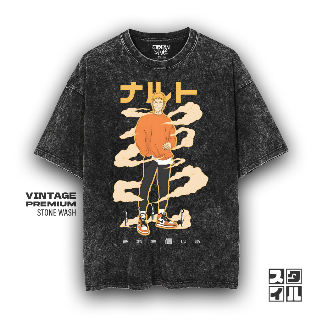 Caption'Style Baju Anime Naruto STYLISH NARUTO Kaos Stonewash | Kaos Oversize Wanita | Kaos Pria | K