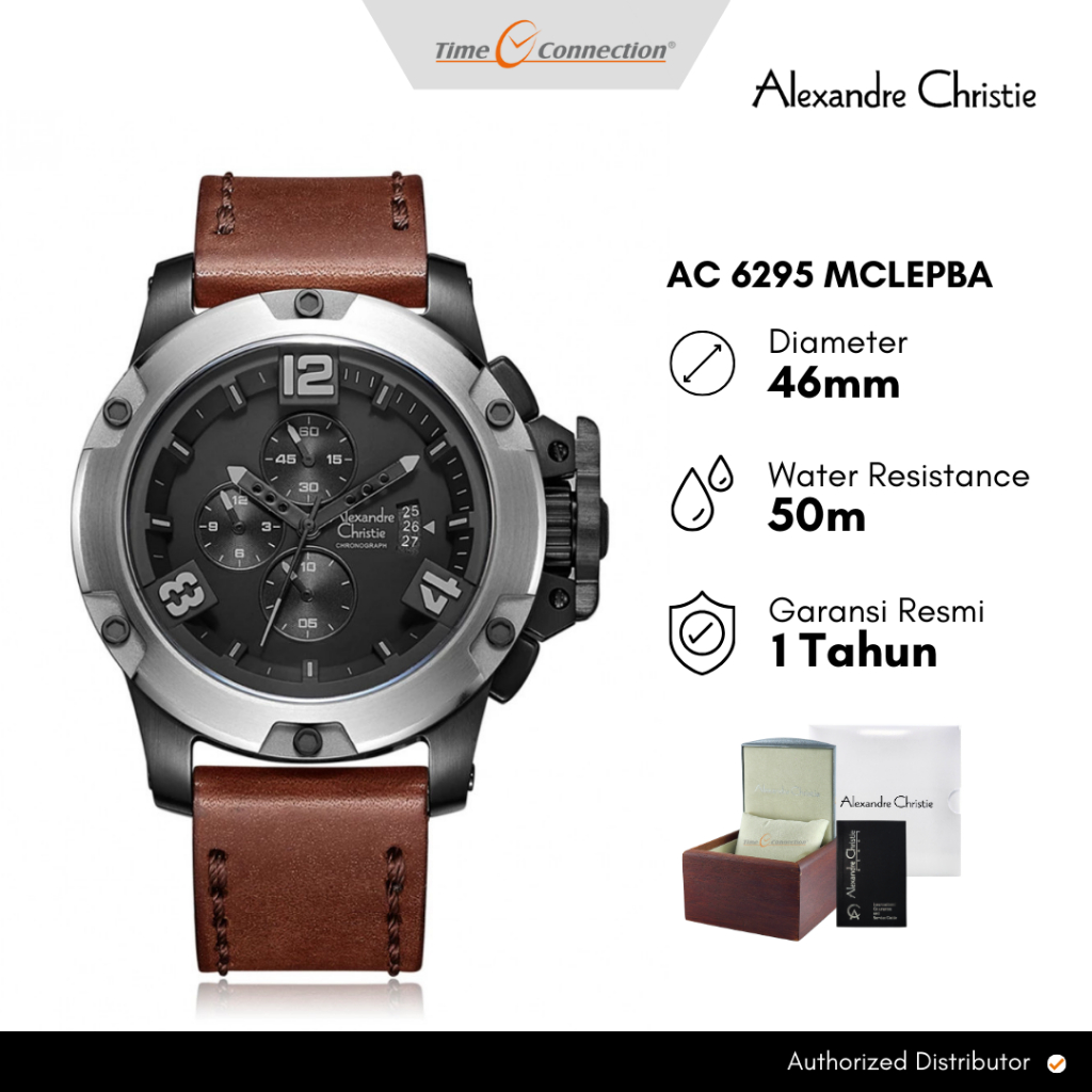 Alexandre Christie AC 6295 MCLEPBA Abu Hitam Original / Jam Tangan Pria Analog Kulit