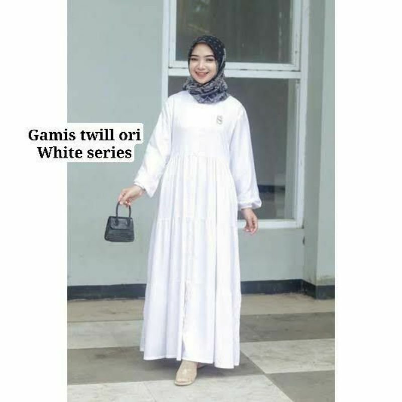 Gamis twil putih polos susun busui hijabers