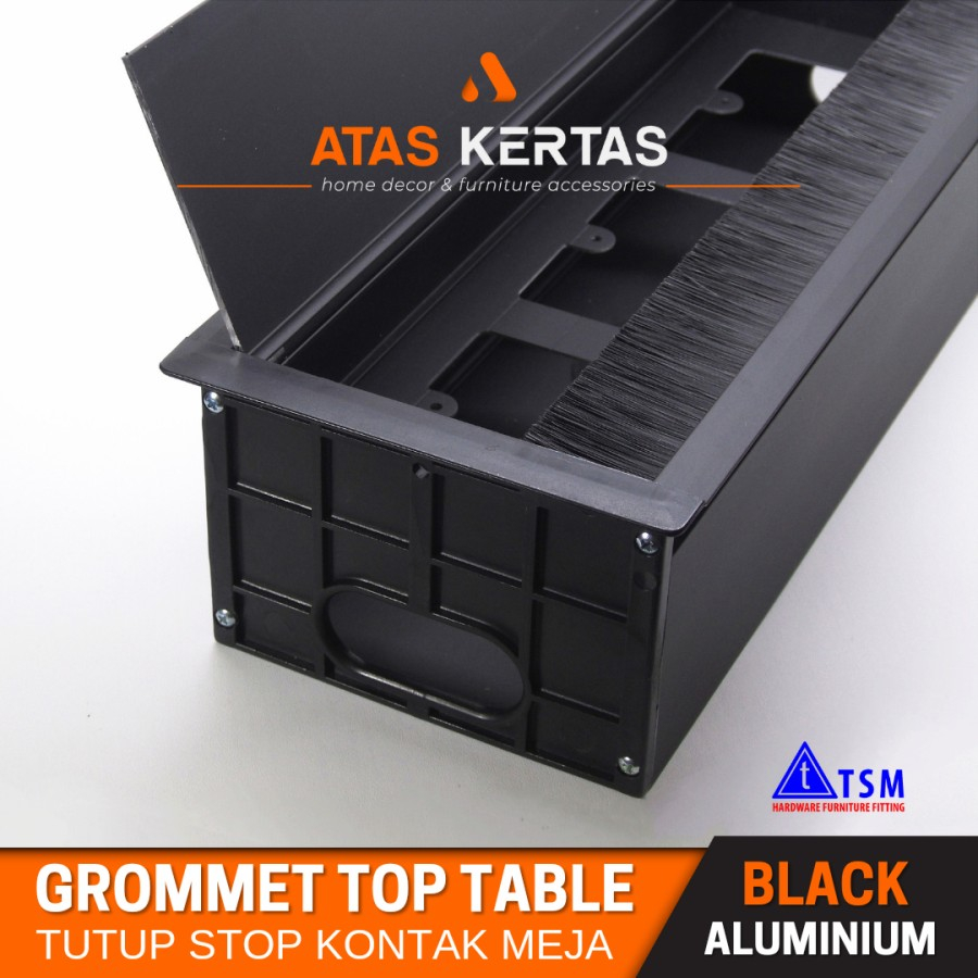 Box stop kontak meja tanam Aluminium Hitam - Grommet kabel meja