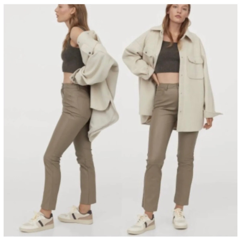 H&M Faux Leather Trousers Tan - celana panjang