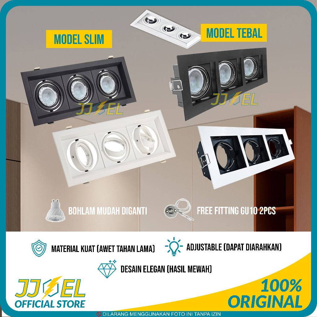 Kap Lampu Sorot Spotlight Plafon LED GU10 Bohlam Bisa Diganti 3 Mata