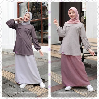 ETHICA Kiyomi 05 Silver Grey,Plum Kitten - Baju Stelan Atas Bawah One Set Baju Muslim Wanita Dewasa 